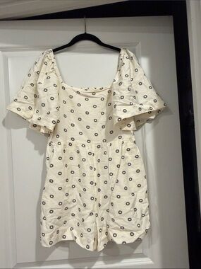 LOFT Cream Romper  with Black Sunburst Print